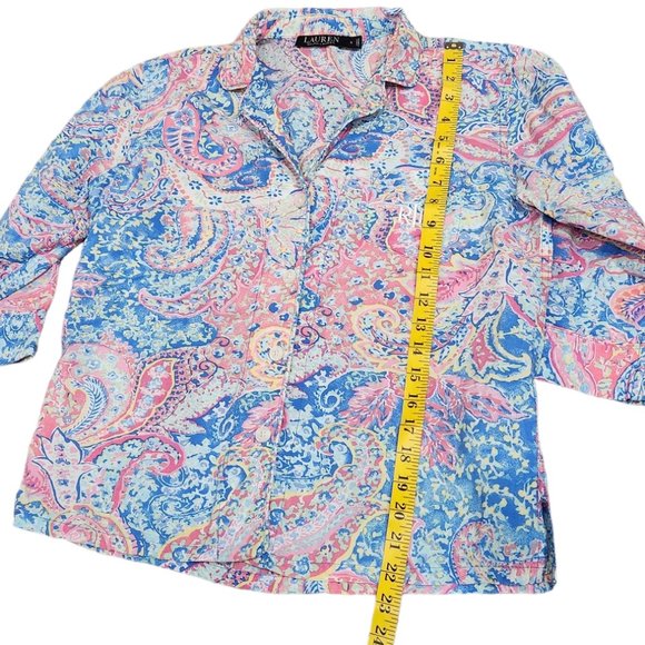 ❤️2/$18 Lauren Ralph Lauren Shirt Women Floral Button Front Top S - Picture 6 of 8
